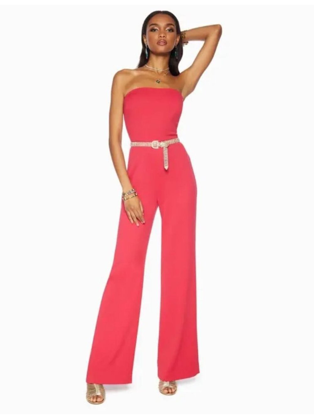 Ramy Brook Vivian Jumpsuit Red Rouge Strapless Stretch Wide Leg Retro Party Smal